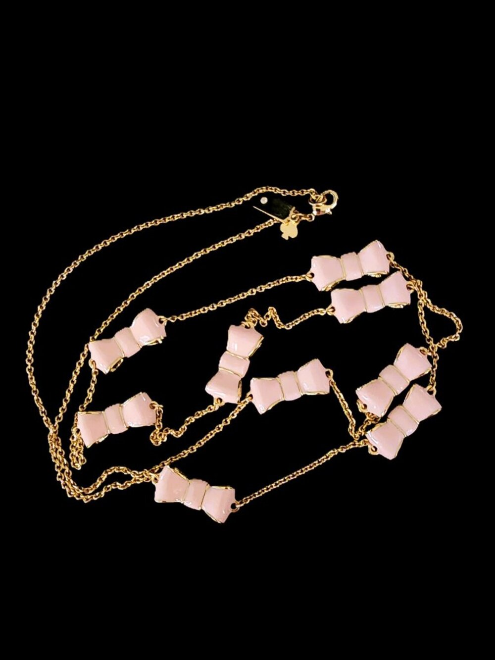 Kate Spade 2010 "Take A Bow" Light Pink Enamel Long Scatter Station Necklace